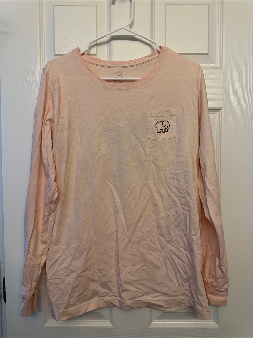 Long-Sleeve Pocket Tee with Elephant Motif - Light Pink